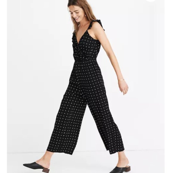 Madewell Ruffle-Front Wrap Jumpsuit in Grid Dot - Picture 2 of 8